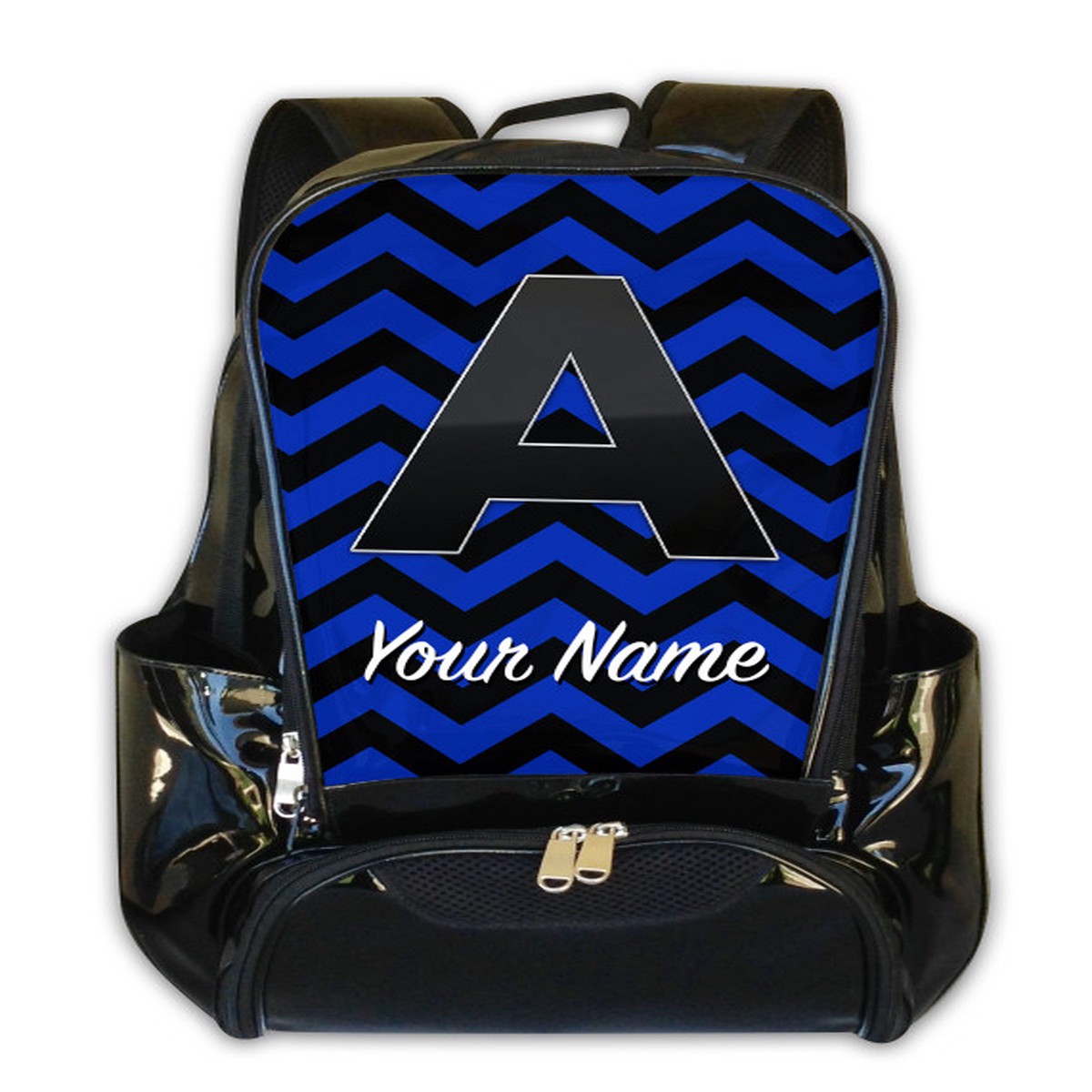 Blue-Black Chevron - Personalized Backpack