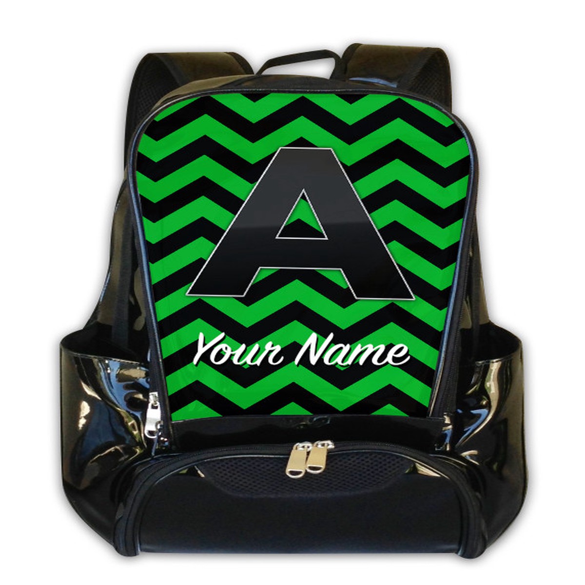 Green-Black Chevron - Personalized Backpack