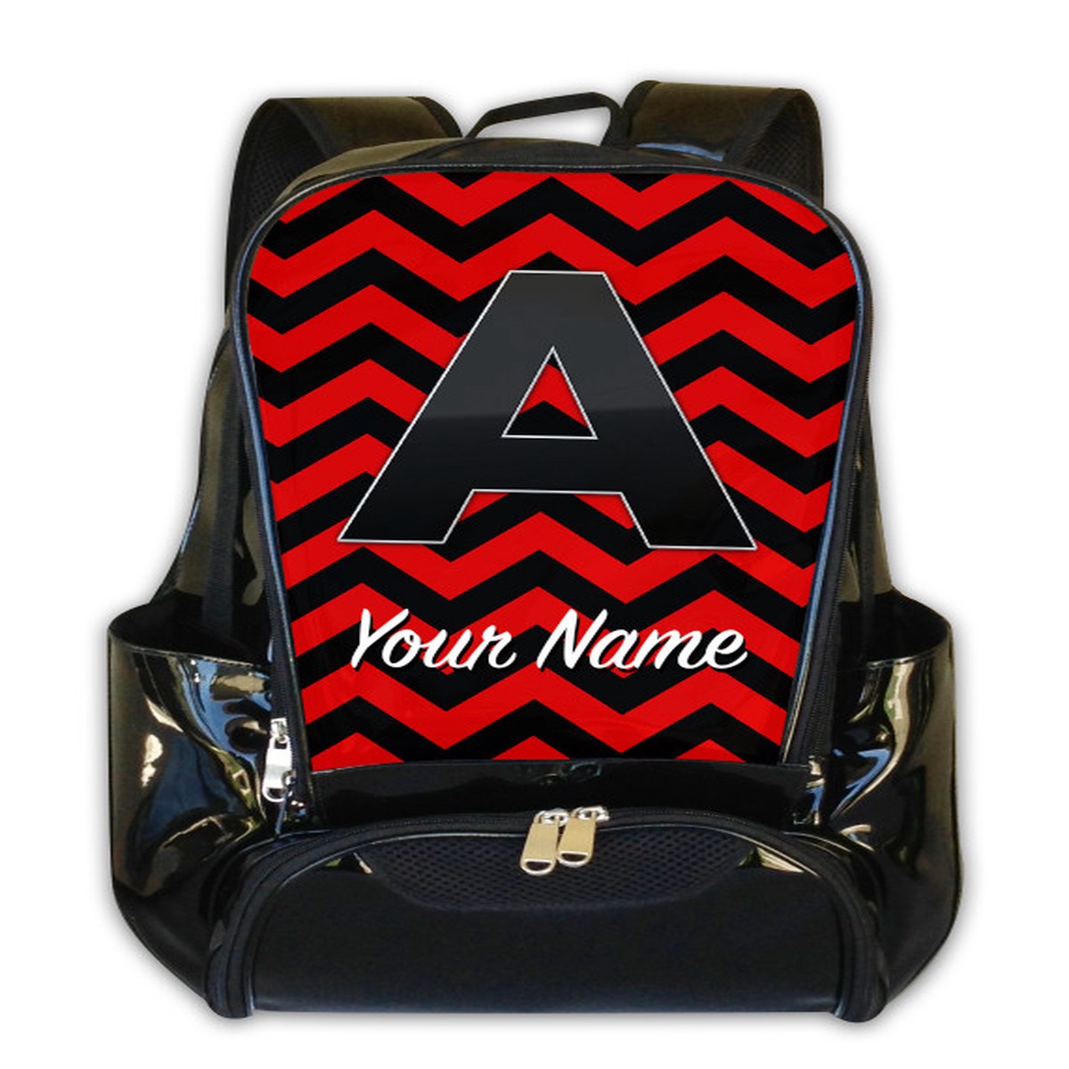 Red-Black Chevron - Personalized Backpack