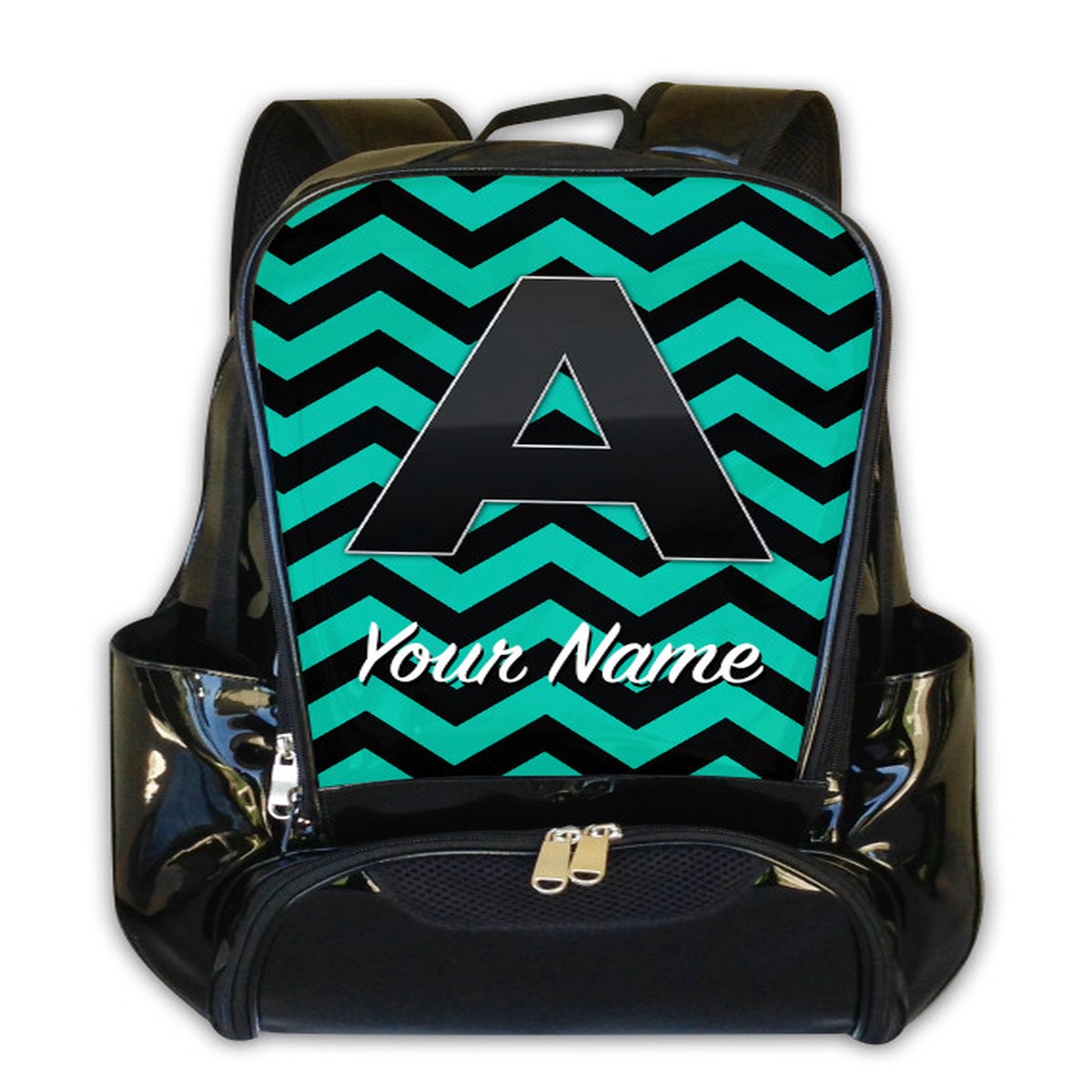 Teal-Black Chevron - Personalized Backpack