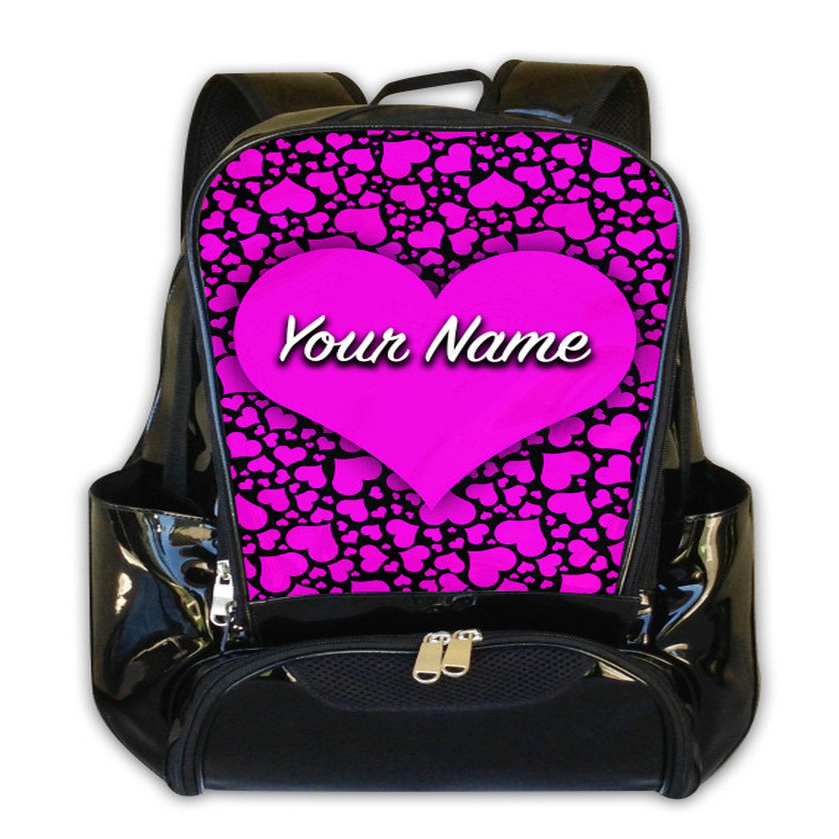 Pink-Black Hearts Personalized Backpack