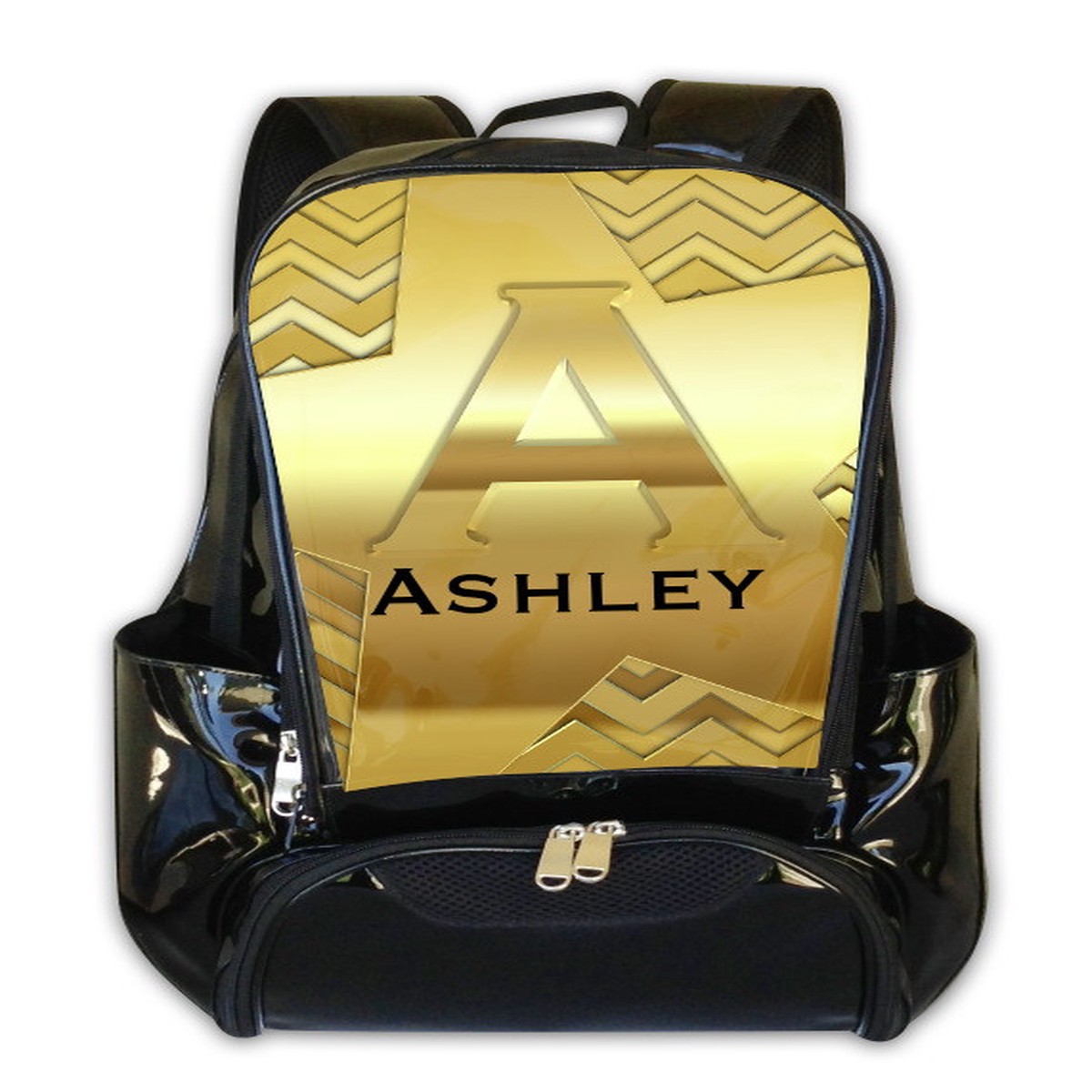 Gold on Gold Chevron Initial Personalized Backpack