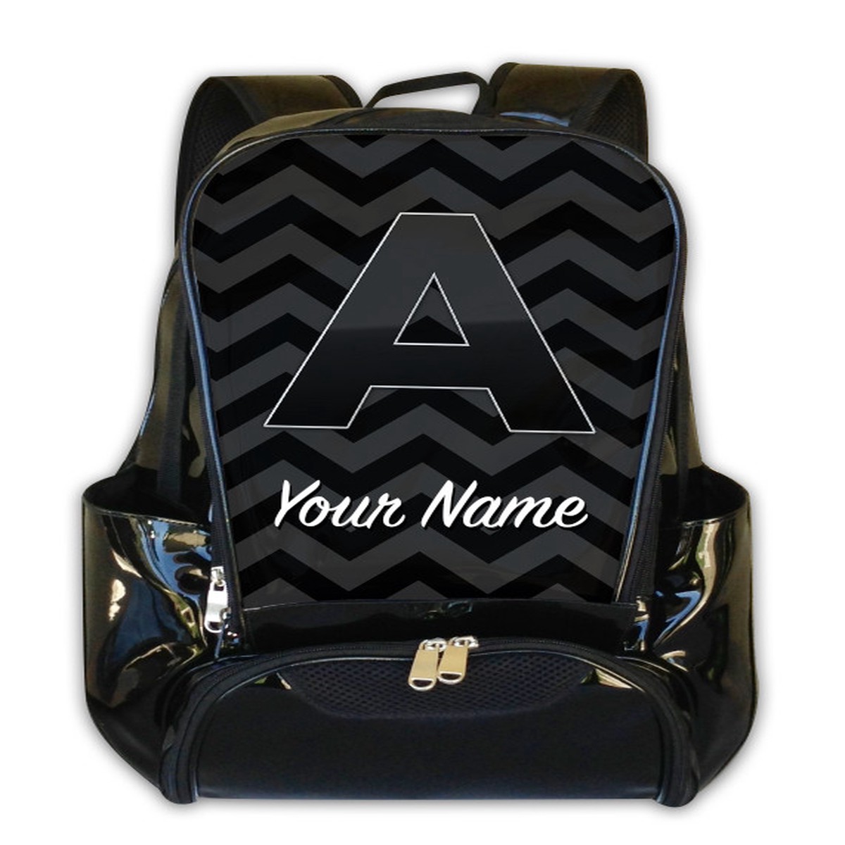 Grey-Black Chevron - Personalized Backpack