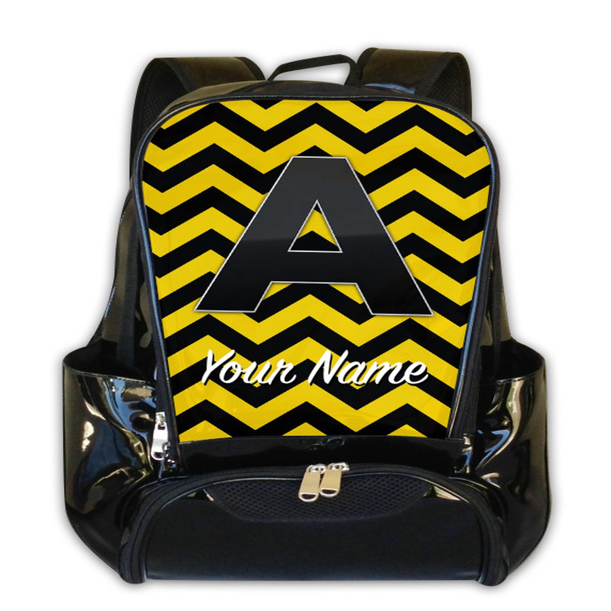 Yellow-Black Chevron - Personalized Backpack