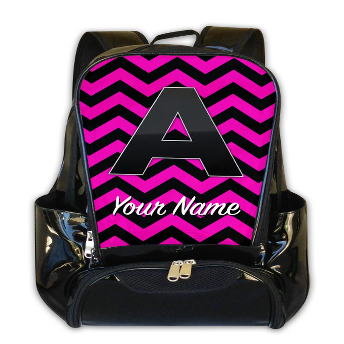 Pink-Black Chevron - Personalized Backpack